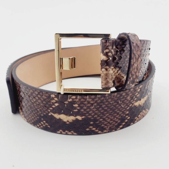 New DSquared2 Women Belt Brown Snake Skin Print Genuine Leather Gold Metal 75 main image 9